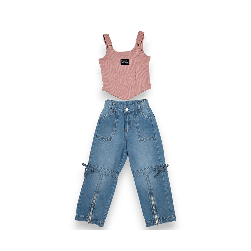 32994 CONJUNTO LIRA NIÑA JUNIOR - JEAN DENIM Y BLUSA RIB CON HERRAJE - Image 2