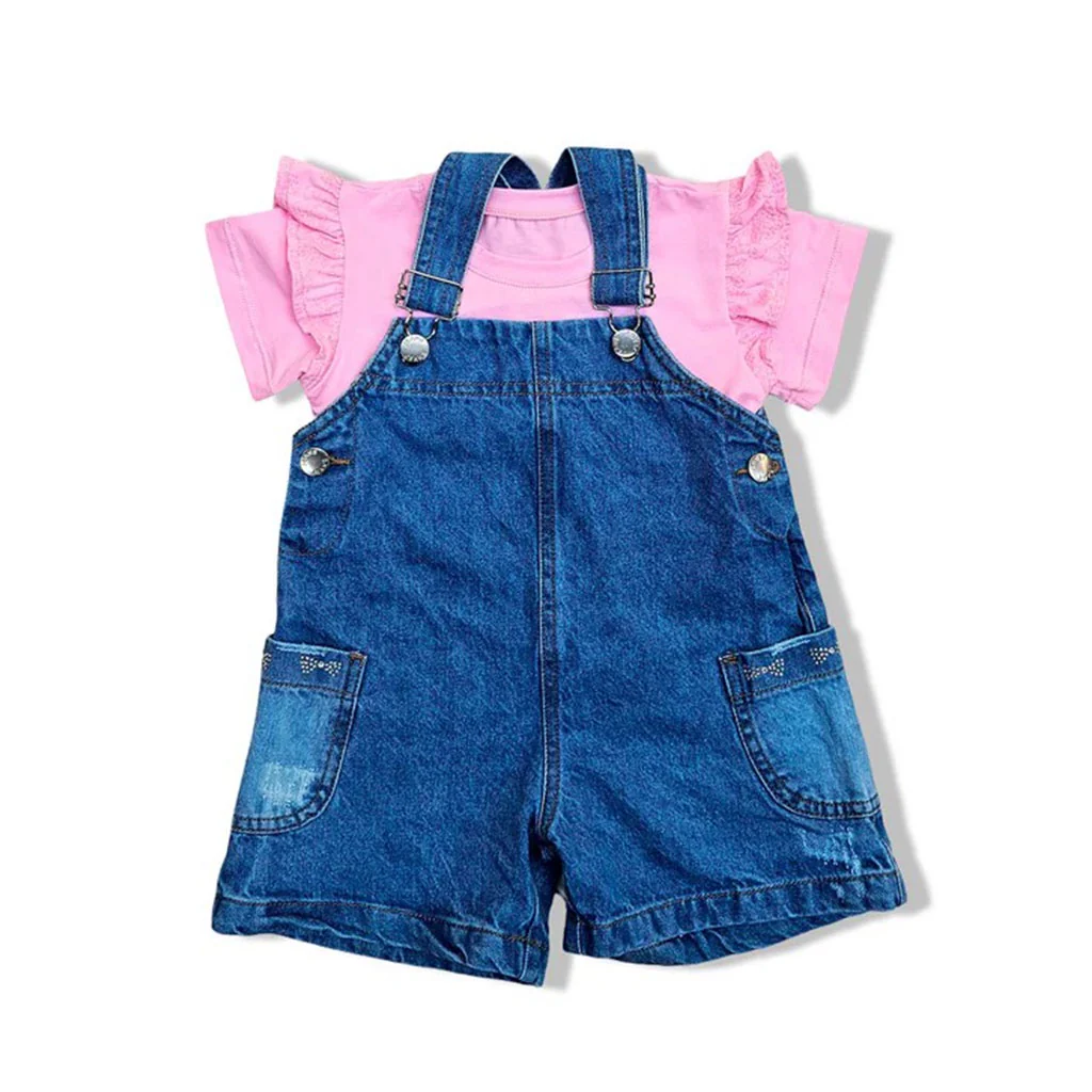 62013 CONJUNTO NIÑA BEBÉ - OVEROL DENIM CORTO Y CAMISETA VOLANTES - Image 3