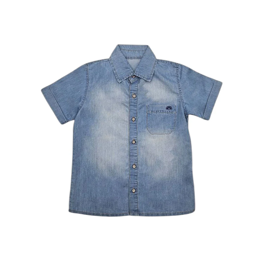 7408 CAMISA ÍNDIGO NIÑO - MANGA CORTA BOLSILLOS LOGO BORDADO