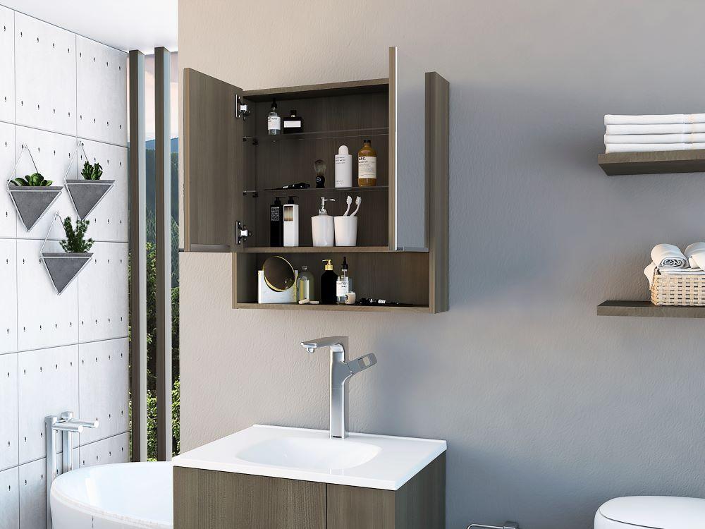 GABINETE DE BAÑO RAWANA, CANELA, INCLUYE ESPEJO Y ENTREPAÑOS PARA GUARDAR OBJETOS DE ASEO - Image 4