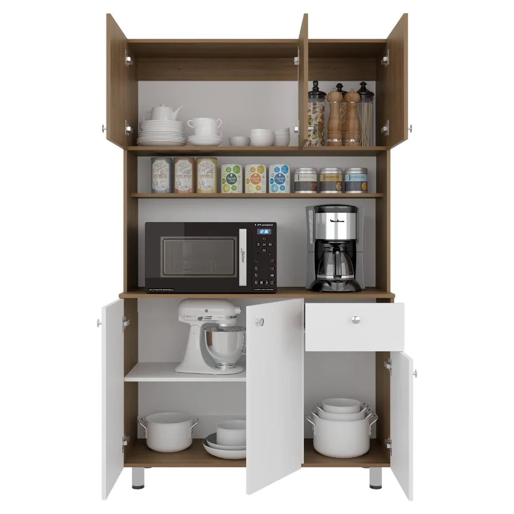 Alacena Wiston, Kronos Blanco y Kronos Fresno, Con seis puertas abatibles y un cajón con amplio espacio de almacenamiento ZF - Image 2