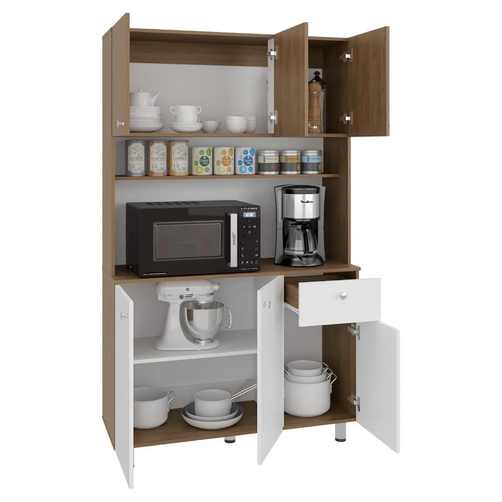 Alacena Wiston, Kronos Blanco y Kronos Fresno, Con seis puertas abatibles y un cajón con amplio espacio de almacenamiento ZF - Image 3