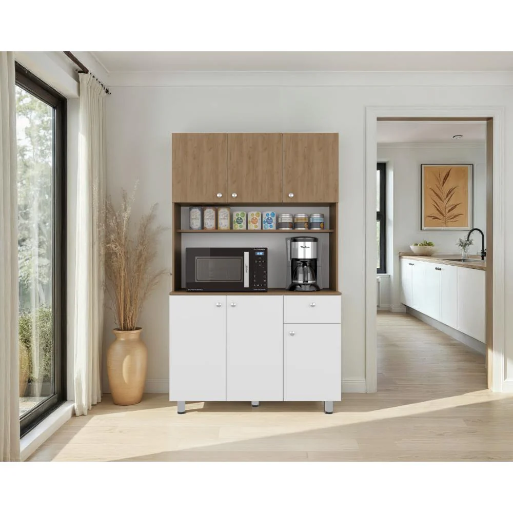 Alacena Wiston, Kronos Blanco y Kronos Fresno, Con seis puertas abatibles y un cajón con amplio espacio de almacenamiento ZF - Image 4