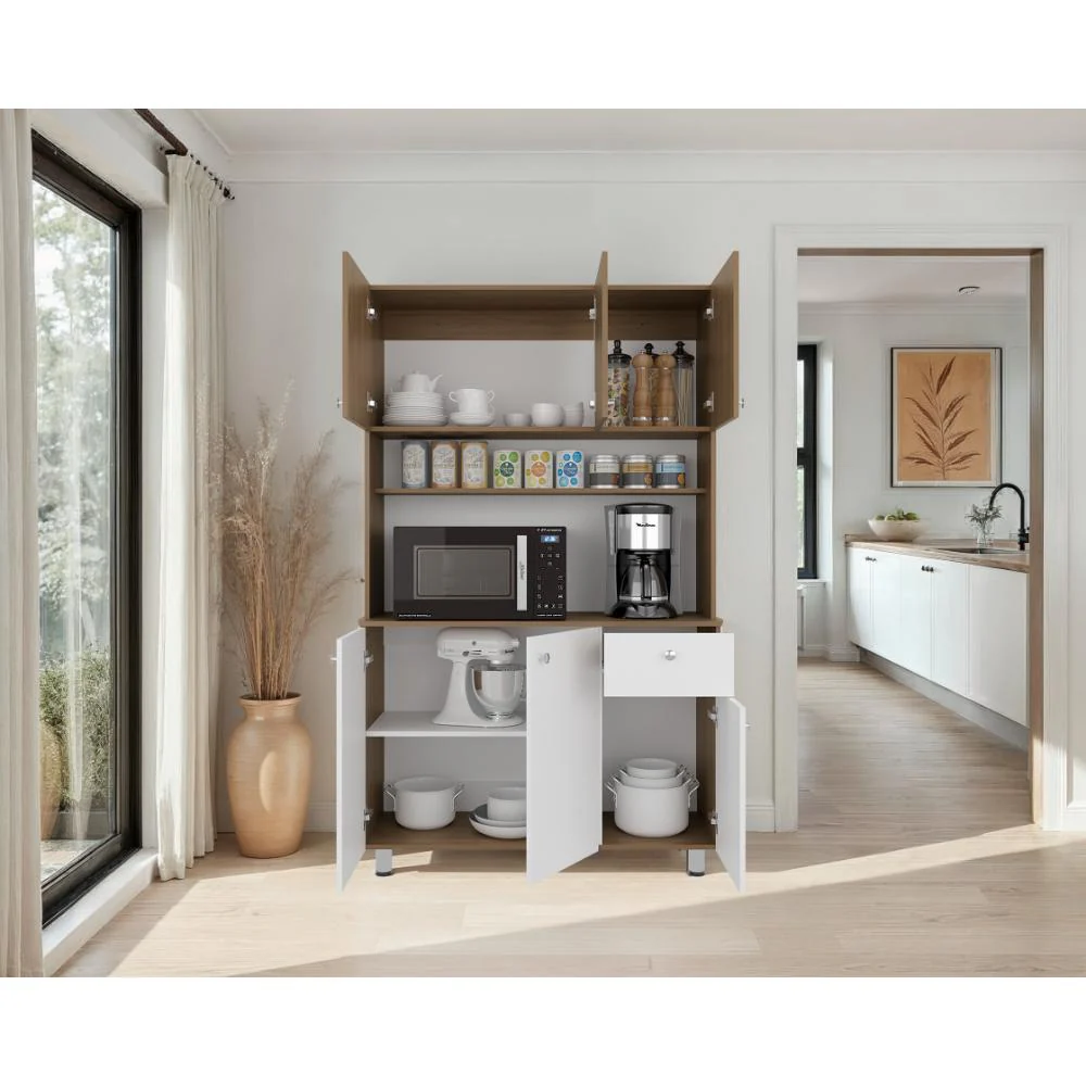 Alacena Wiston, Kronos Blanco y Kronos Fresno, Con seis puertas abatibles y un cajón con amplio espacio de almacenamiento ZF - Image 5