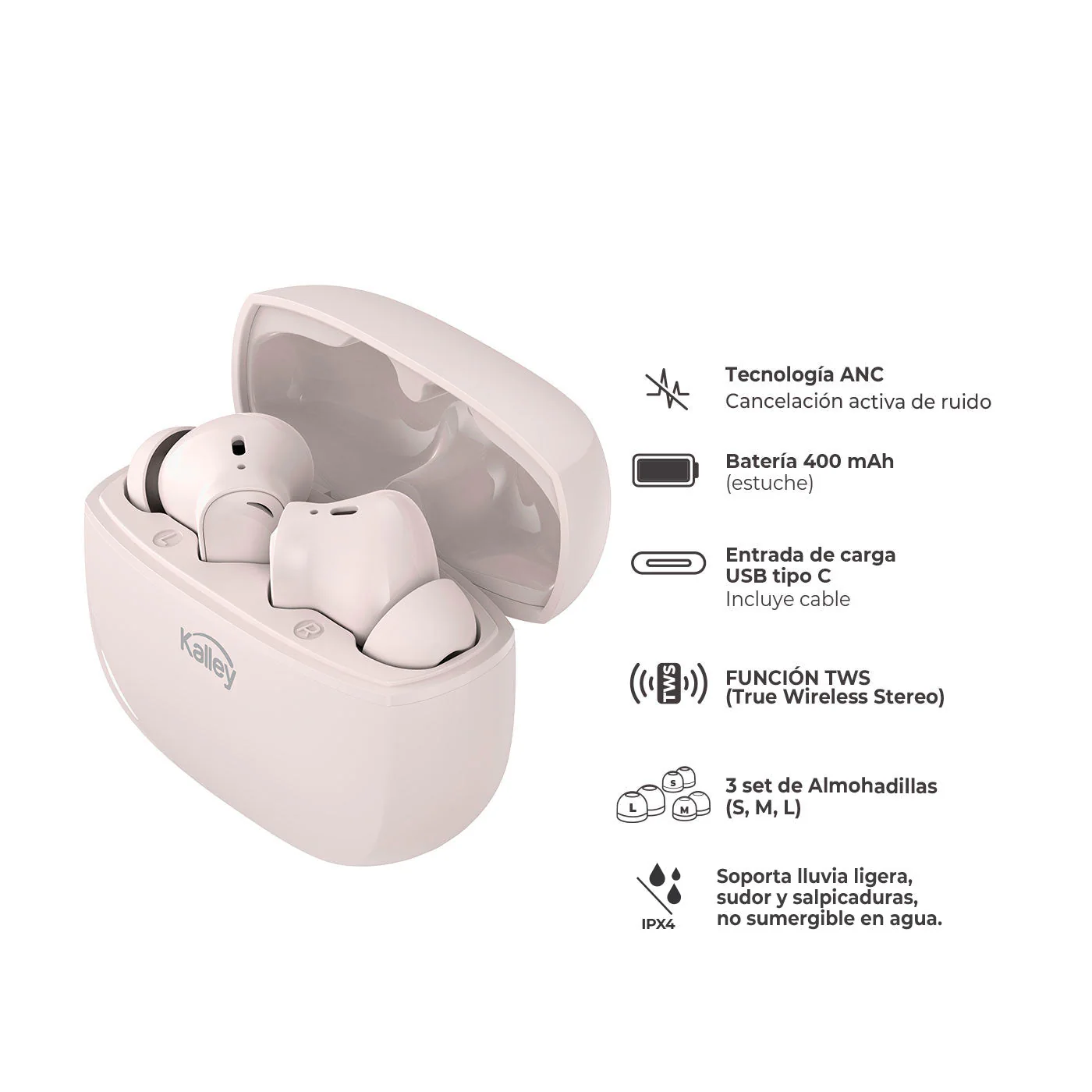 Audífonos Kalley Bluetooth Inear, Gris - Image 6