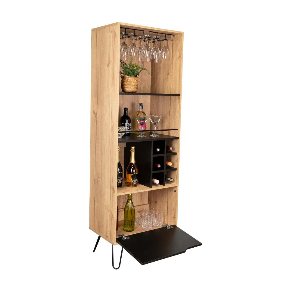 BAR ALTO CLEO, CAFÉ CLARO Y WENGUE, CON CON ESPACIO PARA PORTA VASOS Y BOTELLAS - Image 2