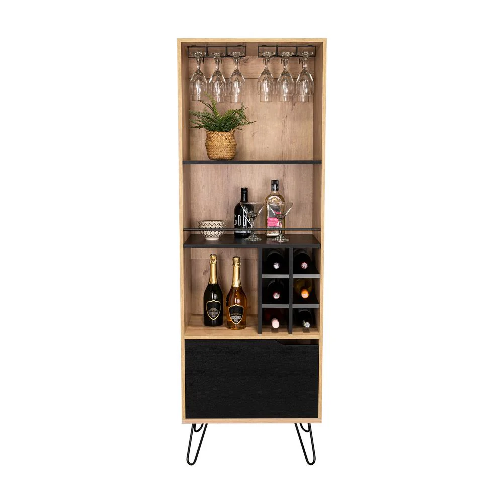 BAR ALTO CLEO, CAFÉ CLARO Y WENGUE, CON CON ESPACIO PARA PORTA VASOS Y BOTELLAS - Image 3
