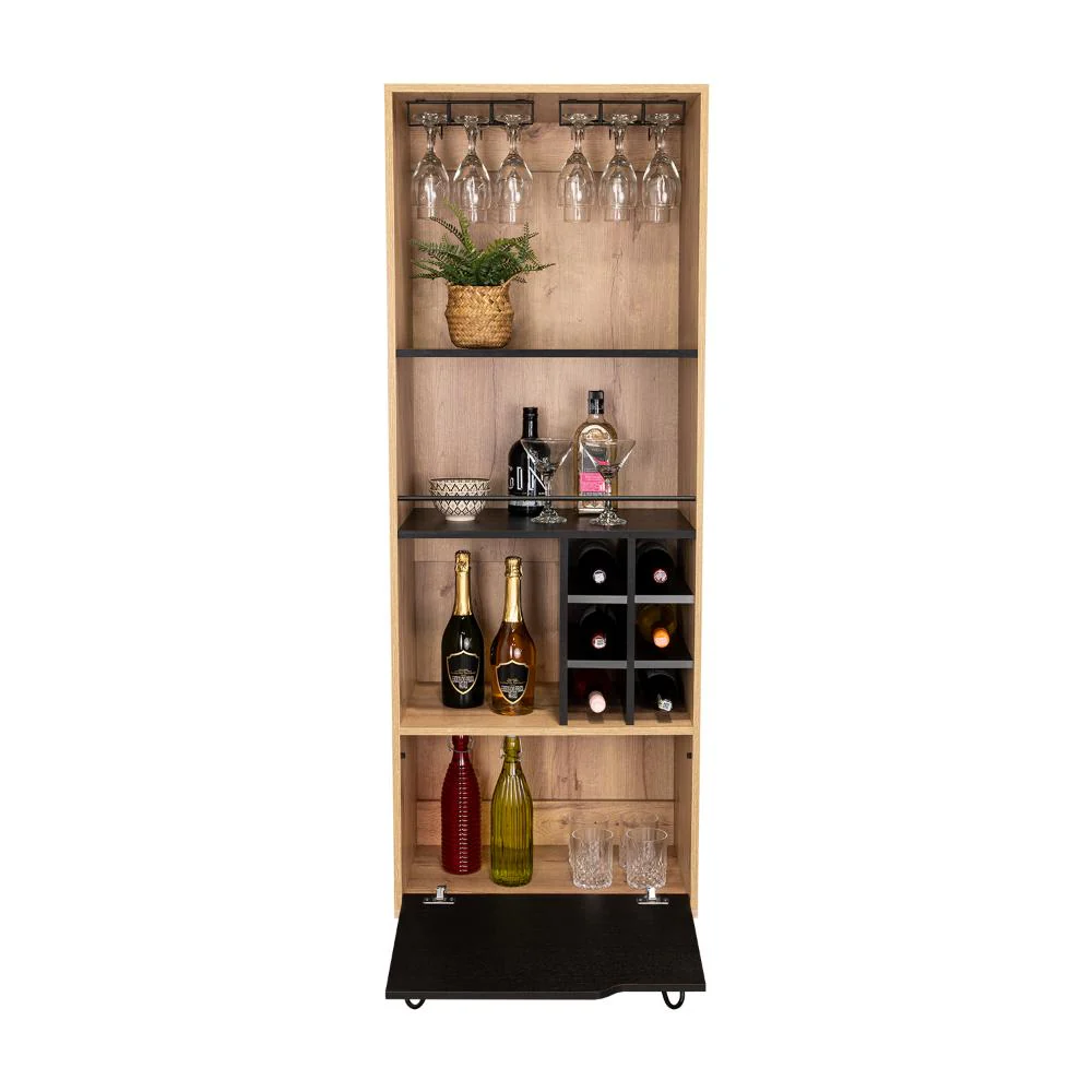 BAR ALTO CLEO, CAFÉ CLARO Y WENGUE, CON CON ESPACIO PARA PORTA VASOS Y BOTELLAS - Image 4