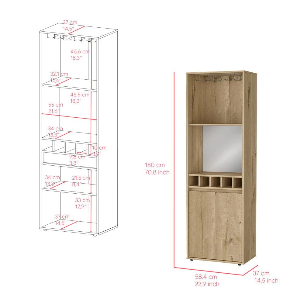 BAR ALTO PRANDY, CAFÉ CLARO, CON AMPLIO ESPACIO PARA ALMACENAMIENTO DE BOTELLAS ZF - Image 15