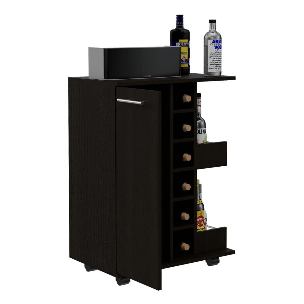 BAR CART ARGUS, WENGUE, CON ESPACIO PARA BOTELLAS Y PORTA COPAS  ZF