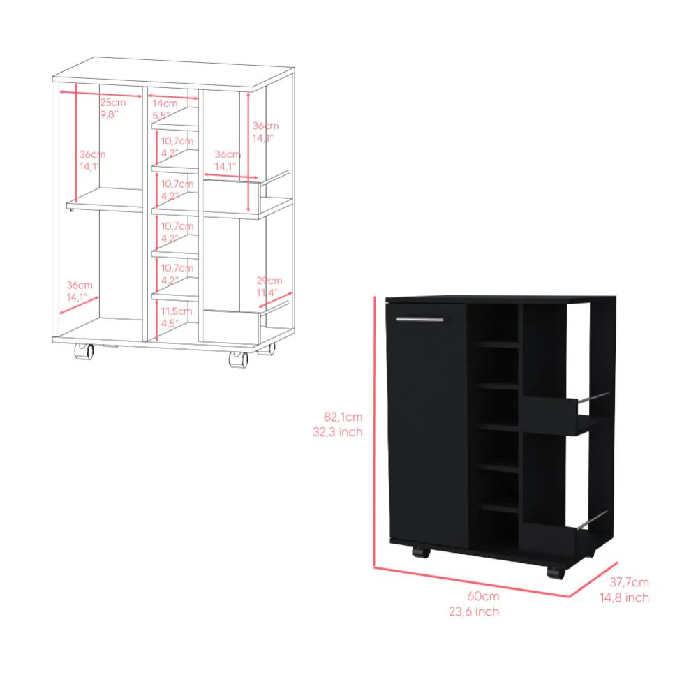 BAR CART ARGUS, WENGUE, CON ESPACIO PARA BOTELLAS Y PORTA COPAS  ZF - Image 9
