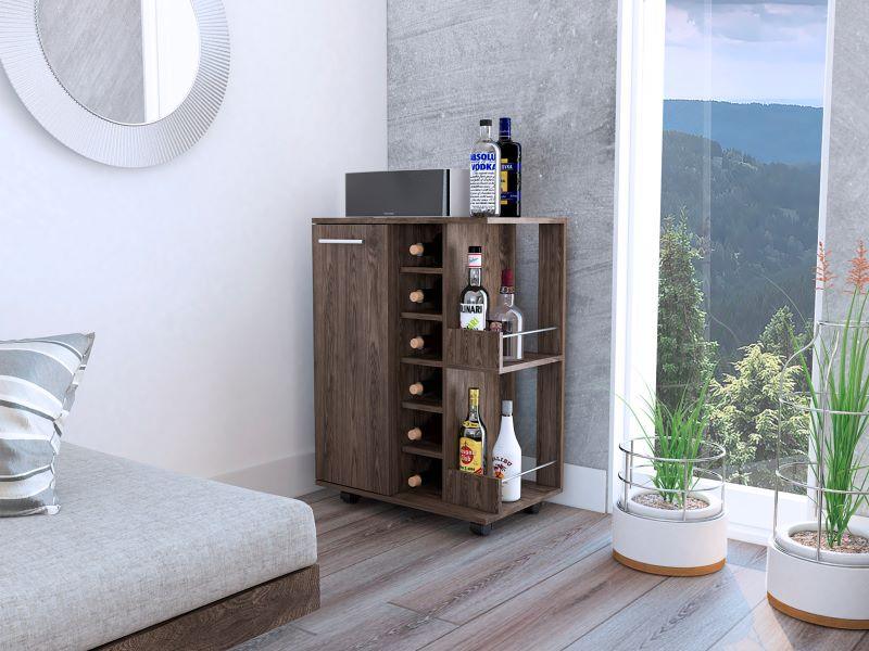 BAR CART ARGUS, CHOCOLATE, CON PUERTA Y PATAS CON RODACHINES - Image 3