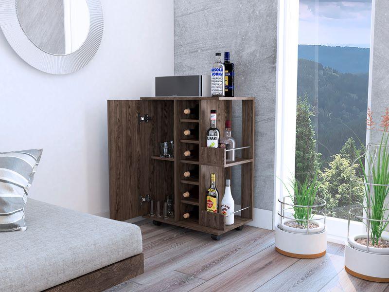 BAR CART ARGUS, CHOCOLATE, CON PUERTA Y PATAS CON RODACHINES - Image 4