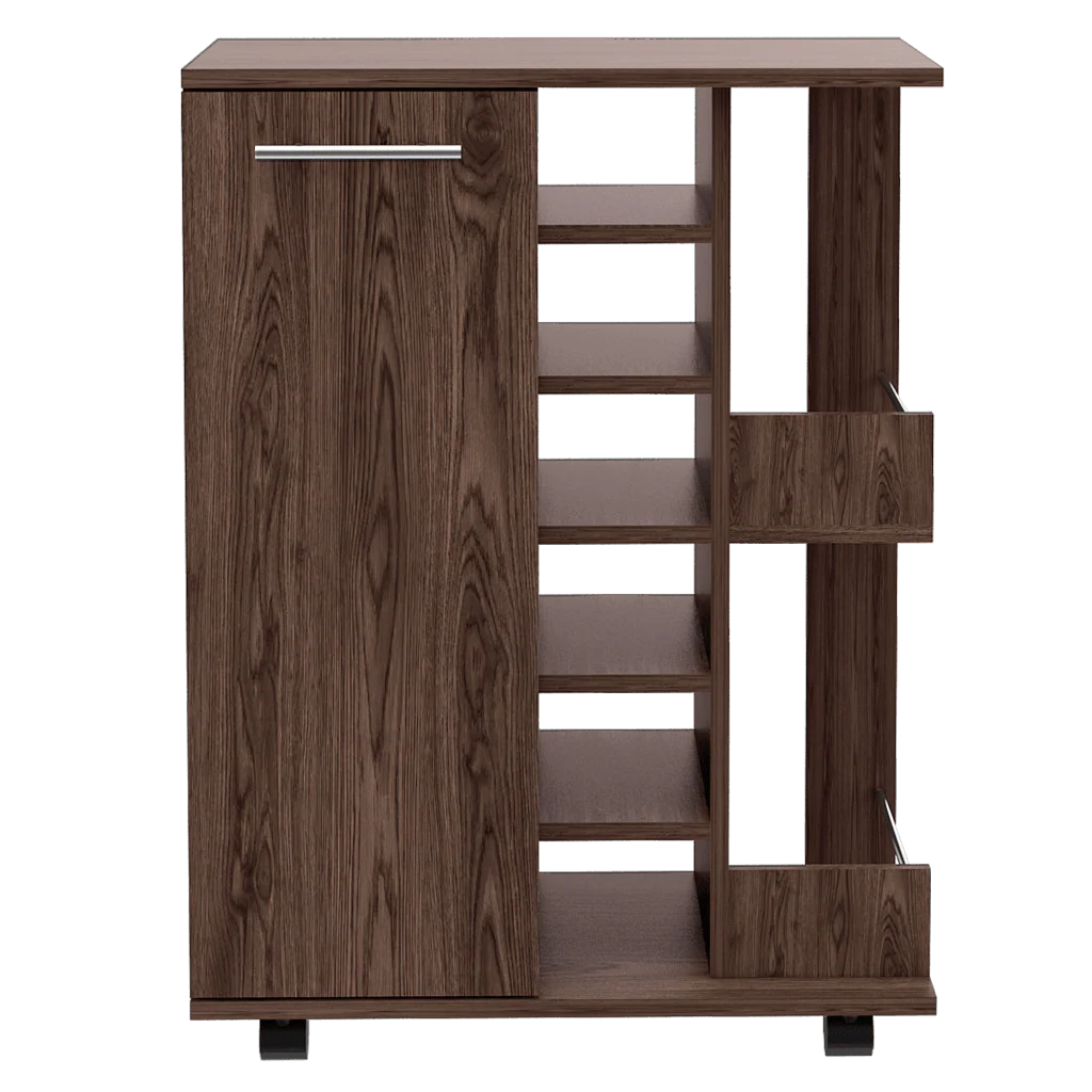 BAR CART ARGUS, CHOCOLATE, CON PUERTA Y PATAS CON RODACHINES - Image 6