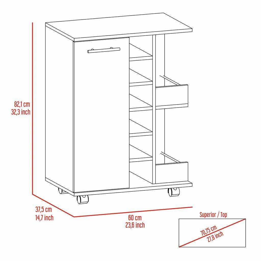 BAR CART ARGUS, CHOCOLATE, CON PUERTA Y PATAS CON RODACHINES - Image 7