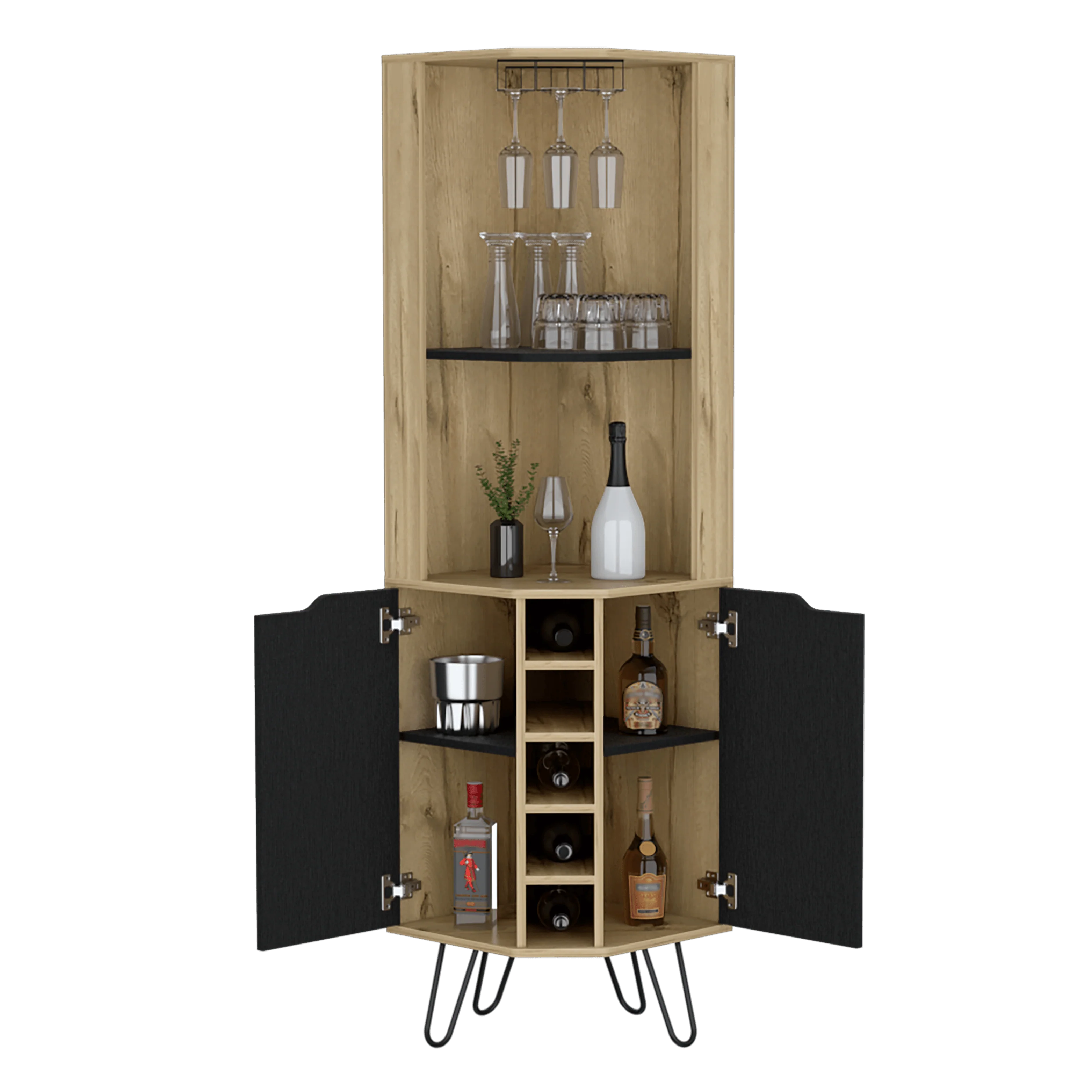 BAR ESQUINERO CLEO, CAFÉ CLARO Y WENGUE, 2 PUERTAS CON CON ESPACIO PARA PORTA VASOS Y BOTELLAS - Image 4
