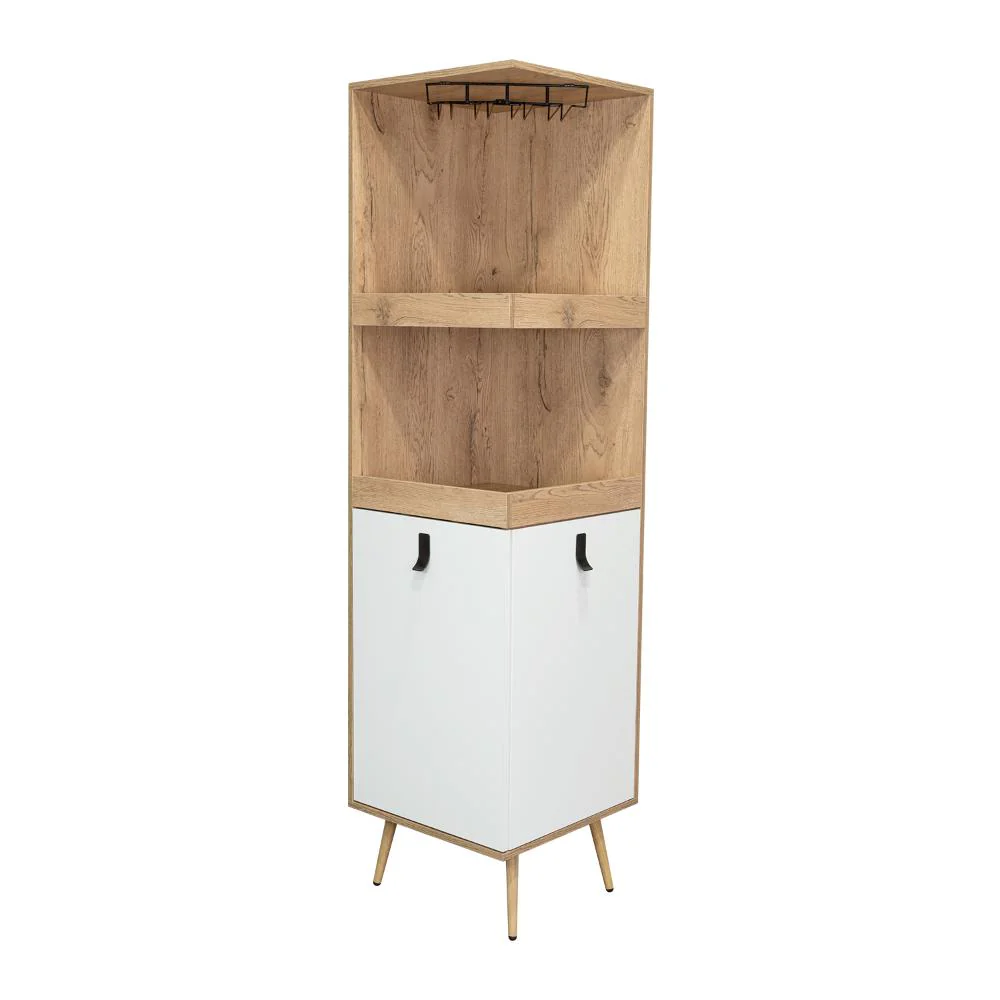 BAR ESQUINERO HUNA, MACADAMIA Y BLANCO, CON ESPACIO SUPERIOR PARA COPAS DE VINO - Image 2
