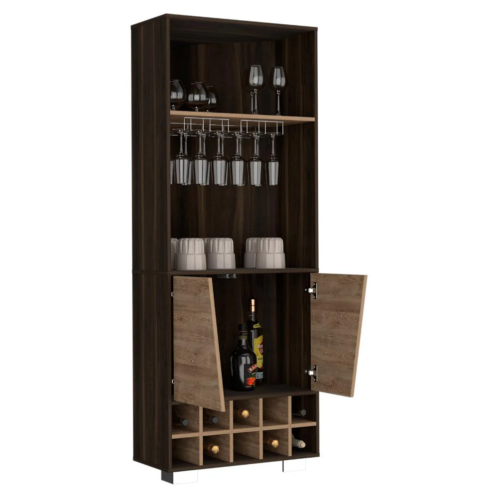 BAR ESQUINERO ORUS, CAOBA, CON ESPACIO PARA BOTELLAS Y PORTA COPAS