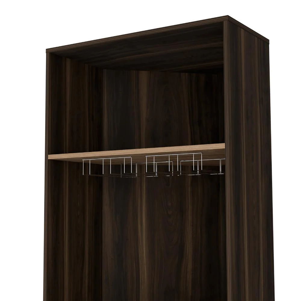BAR ESQUINERO ORUS, CAOBA, CON ESPACIO PARA BOTELLAS Y PORTA COPAS - Image 9