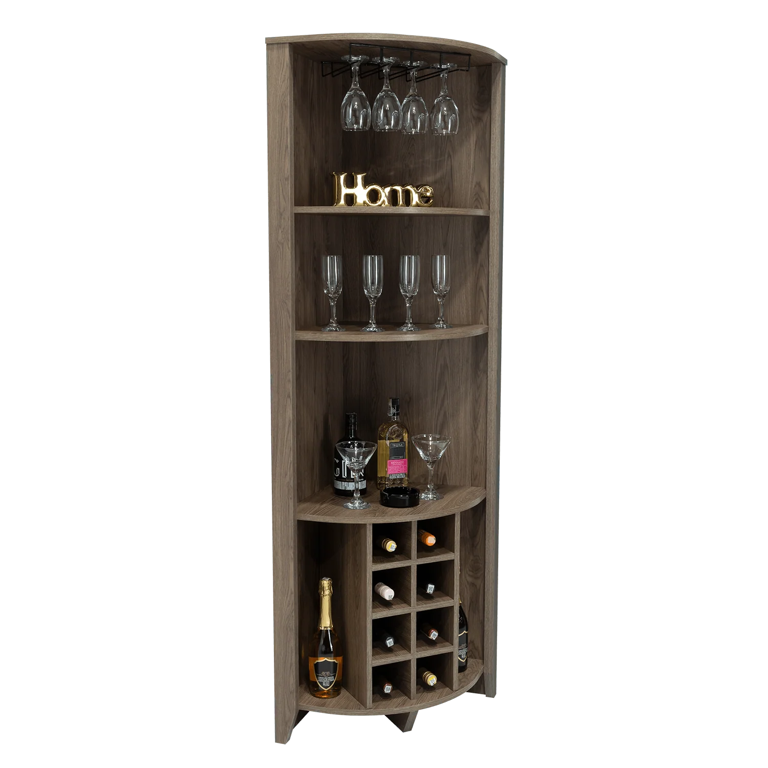 BAR ESQUINERO SARUME, CHOCOLATE, CON AMPLIO ESPACIO DE ALMACENAMIENTO Y PORTA COPAS - Image 2
