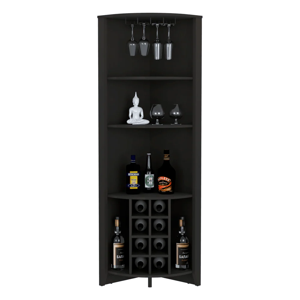 BAR ESQUINERO SARUME, WENGUE, CON AMPLIO ESPACIO DE ALMACENAMIENTO Y PORTA COPAS - Image 2