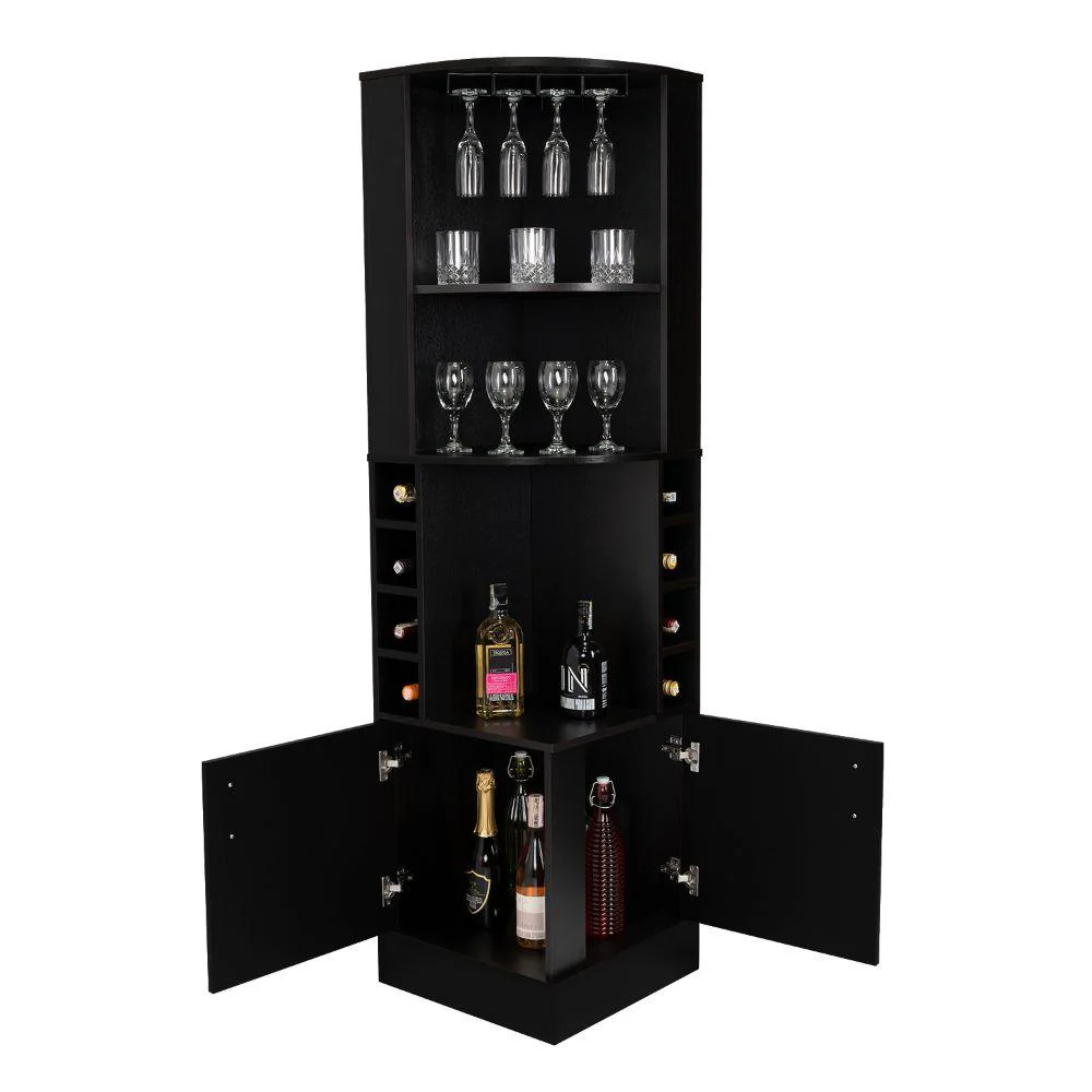 BAR ESQUINERO CELESTE, WENGUE, CON DOS PUERTAS Y ESPACIO PORTA COPAS - Image 3