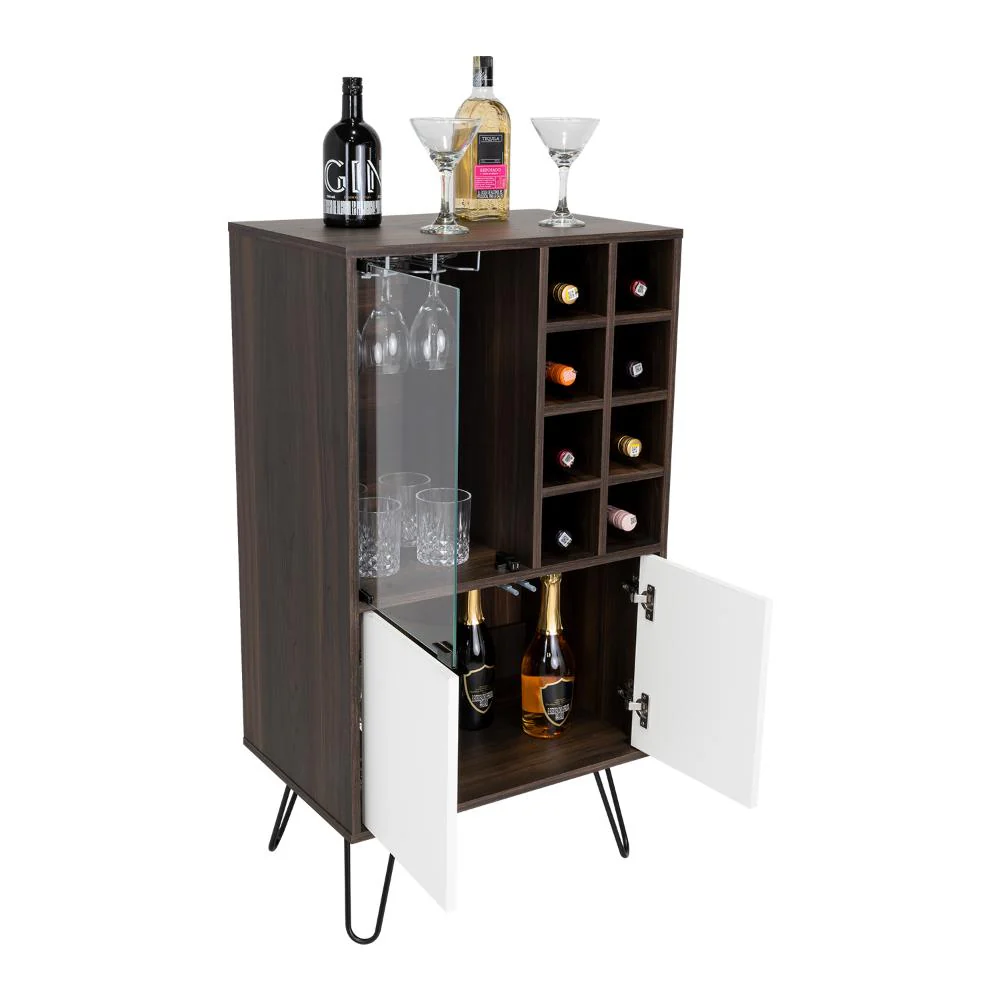 BAR LARA, NOGAL Y BLANCO PERLA, CON DOS PUERTAS Y AMPLIO ESPACIO PARA ALMACENAMIENTO. - Image 2