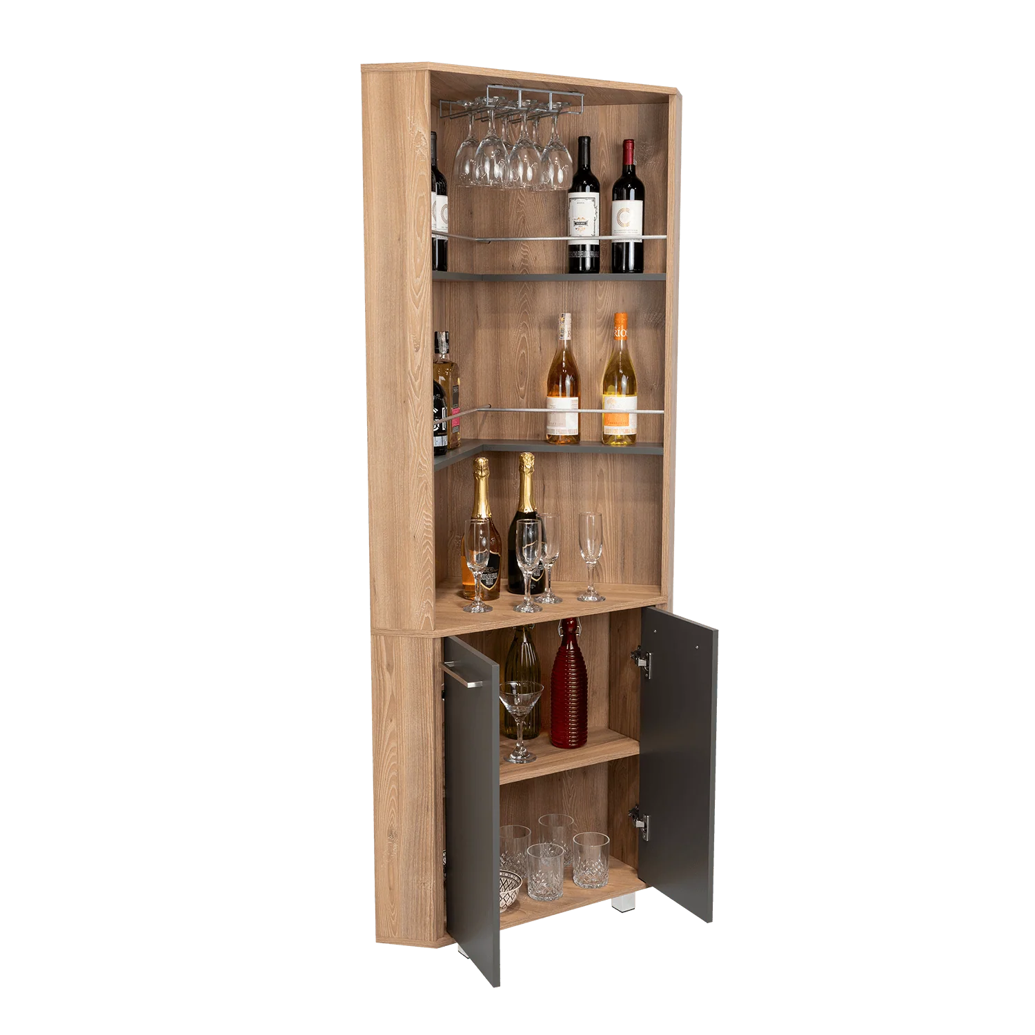 BAR POLINESIO, MIEL Y PLATA OSCURO, CON ESPACIO PARA BOTELLAS Y COPAS - Image 2