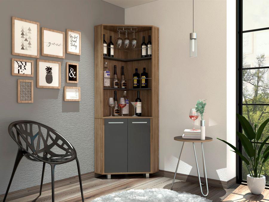 BAR POLINESIO, MIEL Y PLATA OSCURO, CON ESPACIO PARA BOTELLAS Y COPAS - Image 5