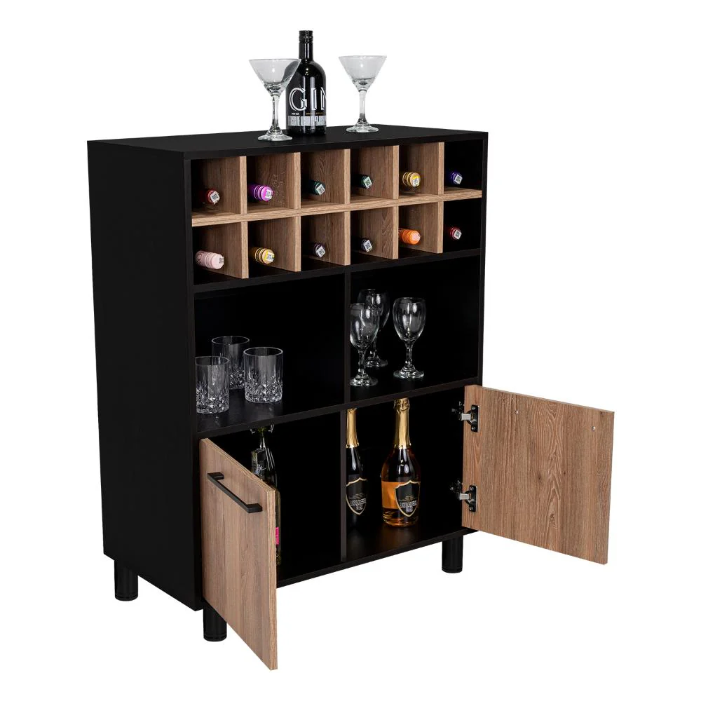 BAR WESLEY, WENGUE Y MIEL, CON AMPLIO ESPACIO PARA ALMACENAMIENTO Y PATAS METÁLICAS - Image 2