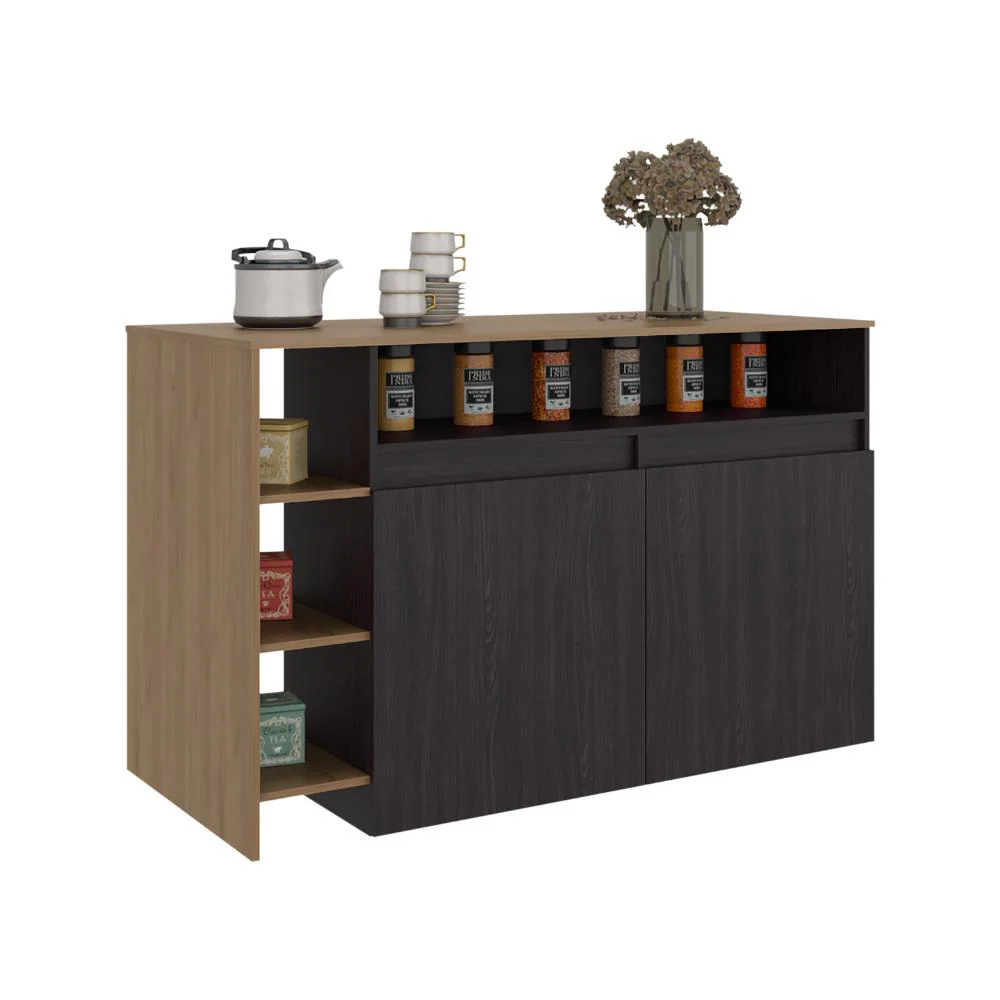 Barra de Cocina Bani, Kronos Wengue y Kronos Fresno, Moderna con entrepaños y puertas ZF