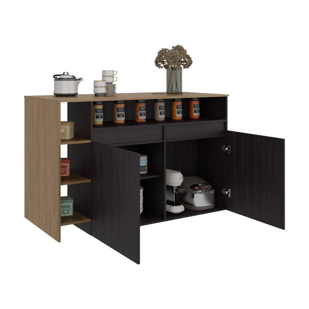 Barra de Cocina Bani, Kronos Wengue y Kronos Fresno, Moderna con entrepaños y puertas ZF - Image 2