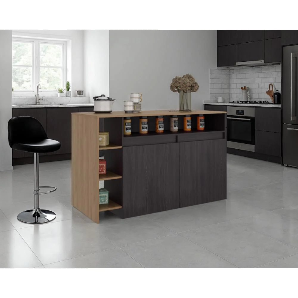 Barra de Cocina Bani, Kronos Wengue y Kronos Fresno, Moderna con entrepaños y puertas ZF - Image 4