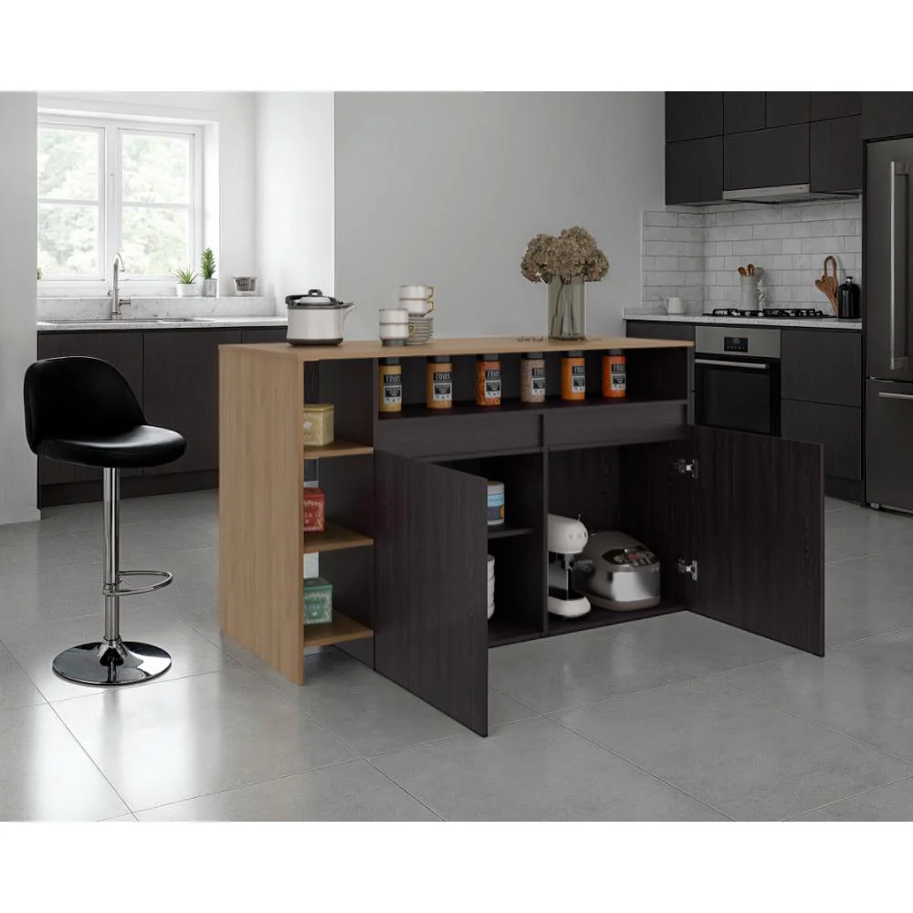 Barra de Cocina Bani, Kronos Wengue y Kronos Fresno, Moderna con entrepaños y puertas ZF - Image 5