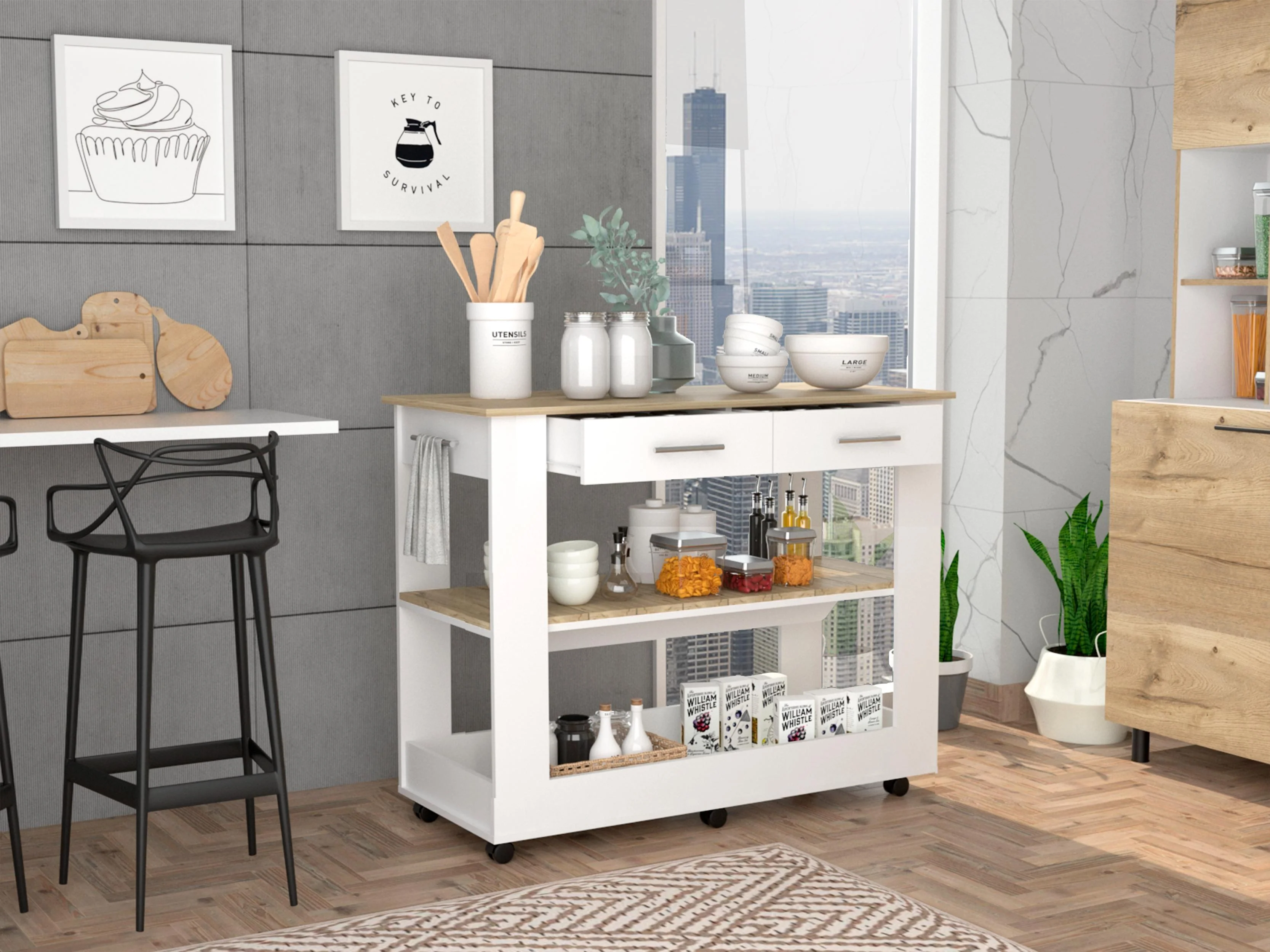 BARRA DE COCINA CALA, BLANCO NEVADO Y CAFÉ CLARO, CON AMPLIA SUPERFICIE EN LA MESA ZF - Image 6