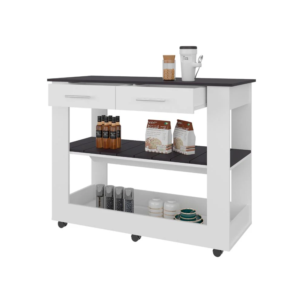 Barra de Cocina Cala, Blanco y Wengue, Con amplia superficie en la mesa ZF