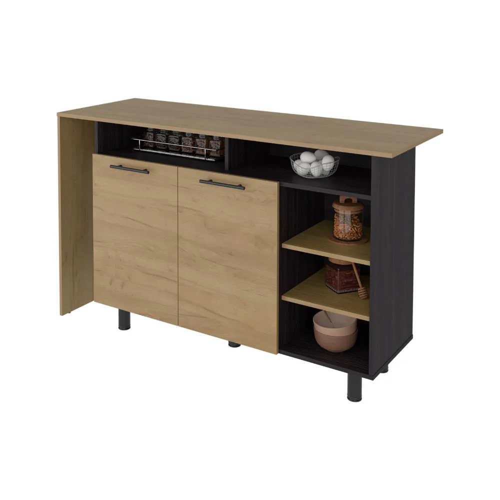 Barra de Cocina Corsia, Kronos Wengue y Kronos Fresno, con Dos Puertas Abatibles  ZF