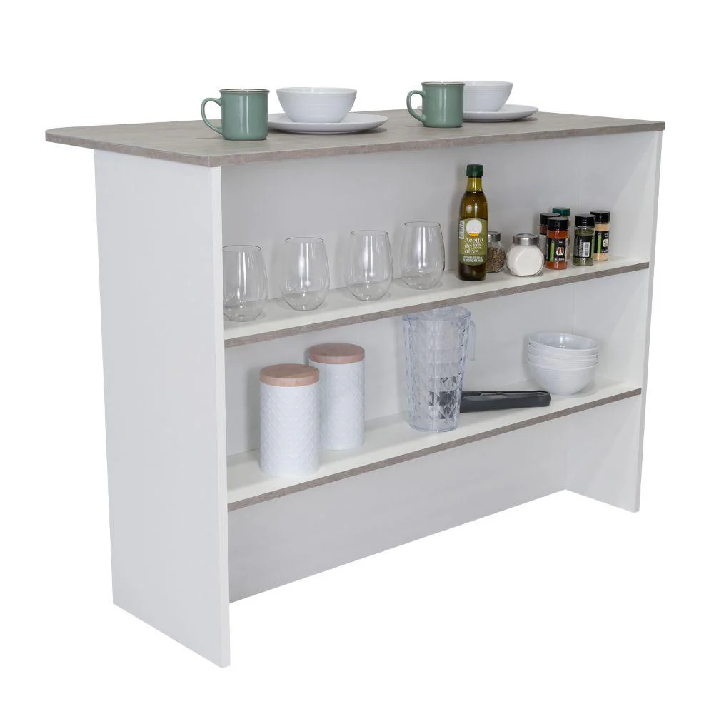 BARRA DE COCINA DIAMANTE, BLANCO Y CEMENTO, CON DOS ENTREPAÑOS - Image 2
