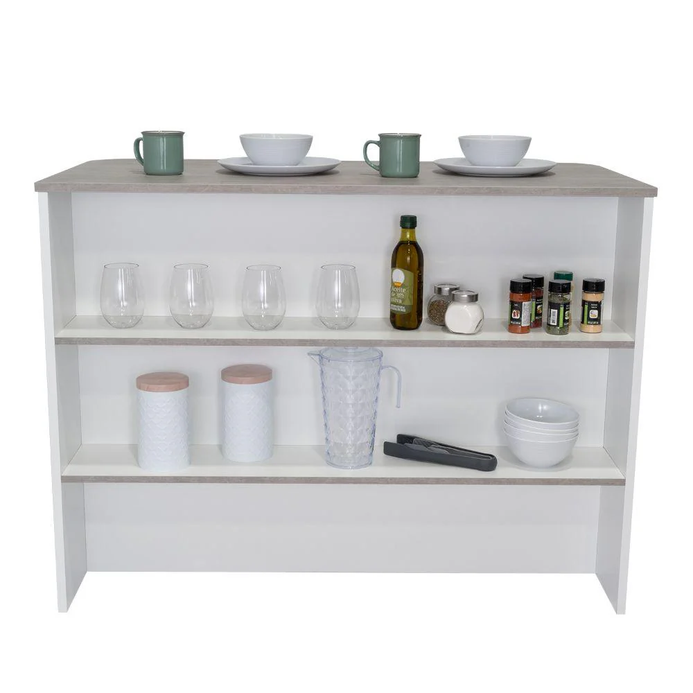 BARRA DE COCINA DIAMANTE, BLANCO Y CEMENTO, CON DOS ENTREPAÑOS - Image 3