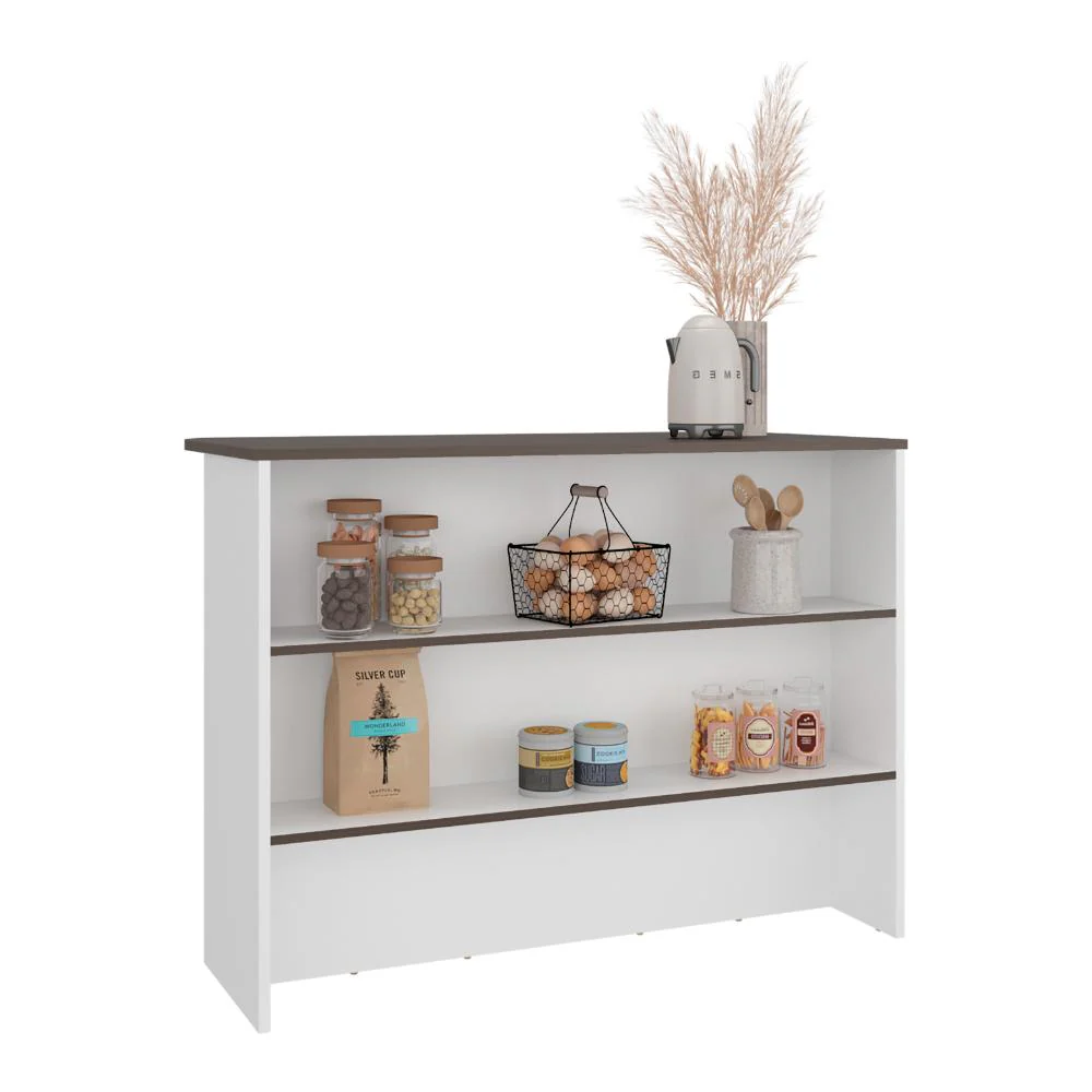 BARRA DE COCINA DIAMANTE, BLANCO Y MILAN, CON ENTREPAÑOS