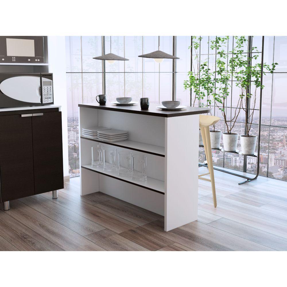BARRA DE COCINA DIAMANTE, WENGUE Y BLANCO CON DOS ENTREPAÑOS - Image 5