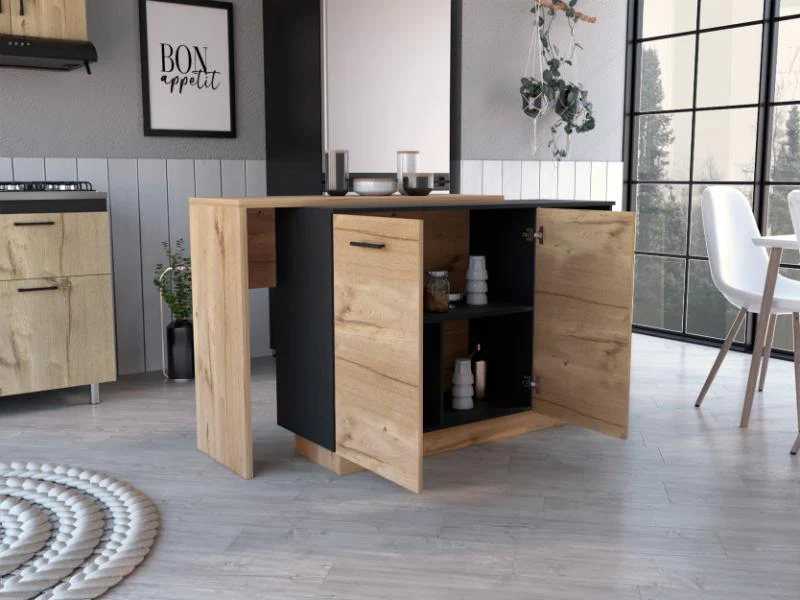 BARRA DE COCINA ERIS, CAFÉ CLARO Y WENGUE, CON DOS PUERTAS BATIENTES - Image 6