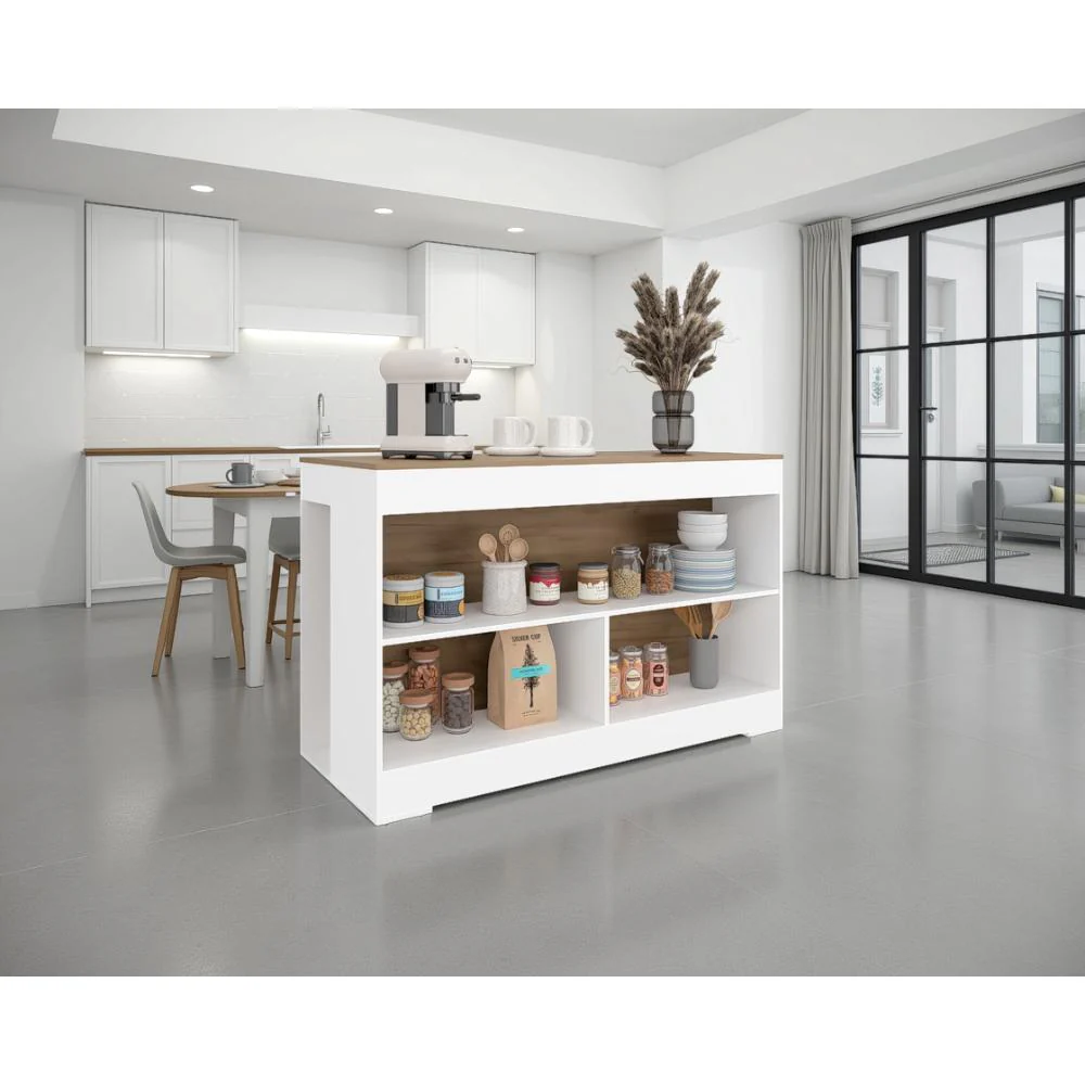Barra de Cocina Kuho, Kronos Blanco y Kronos Fresno, Moderna con variedad de entrepaños para ubicar elementos de cocina ZF - Image 3