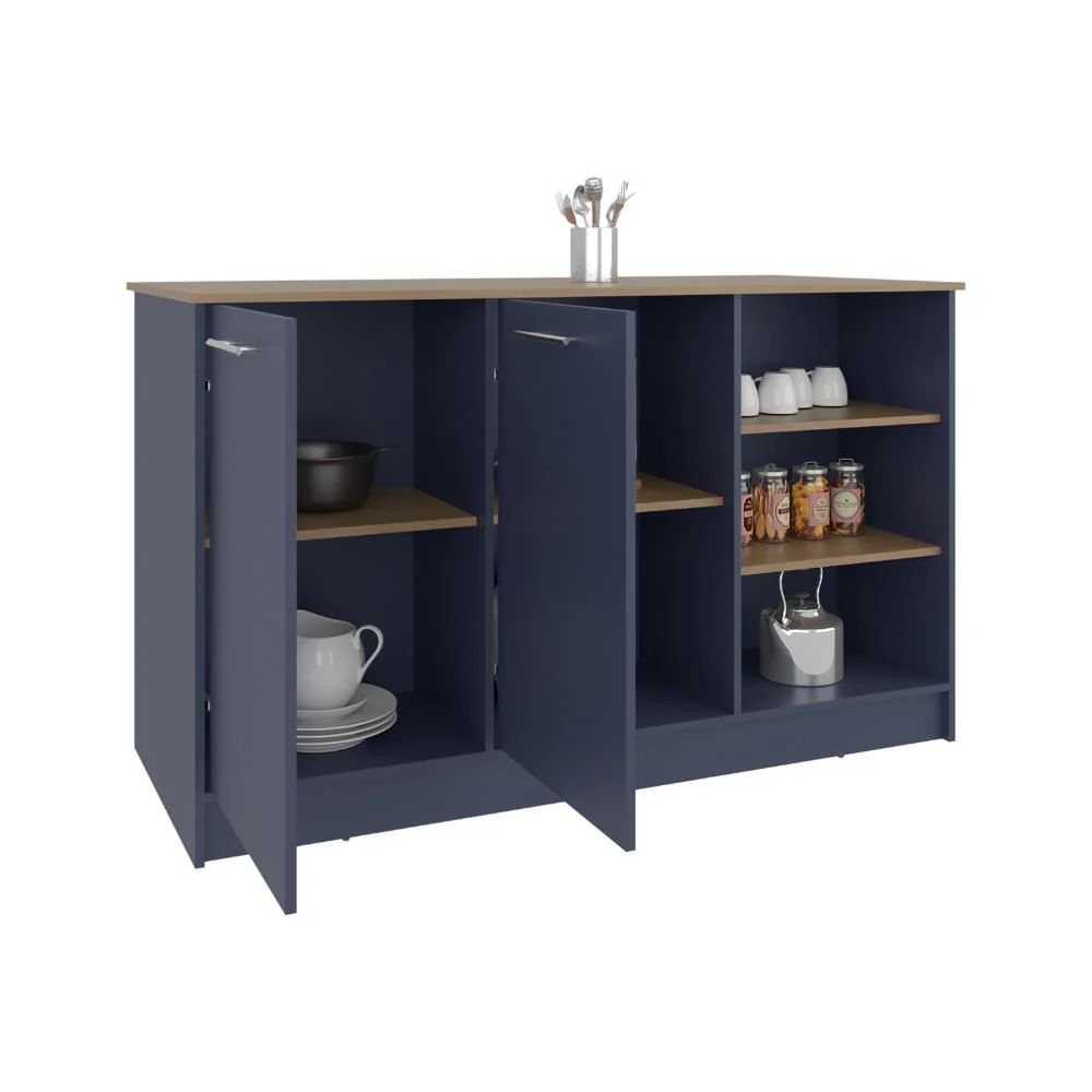 BARRA DE COCINA LUGANO, AZUL Y FRESNO KRONOS, CON DOS PUERTAS ABATIBLES - Image 2