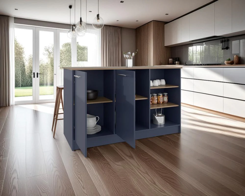 BARRA DE COCINA LUGANO, AZUL Y FRESNO KRONOS, CON DOS PUERTAS ABATIBLES - Image 5
