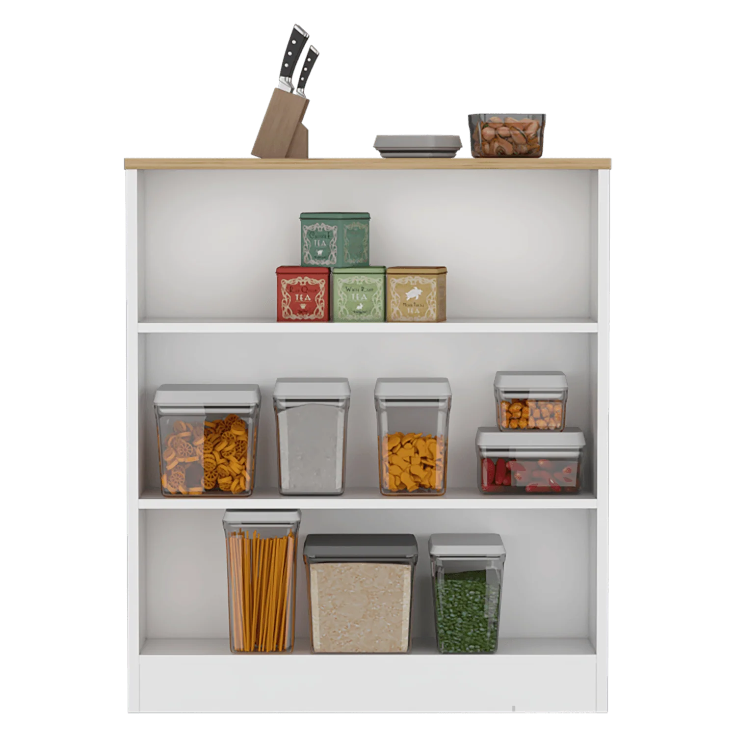 BARRA DE COCINA MAYER, BLANCO Y MACADAMIA, CON TRES ENTREPAÑOS PARA UBICAR VASOS Y FRASCOS - Image 2