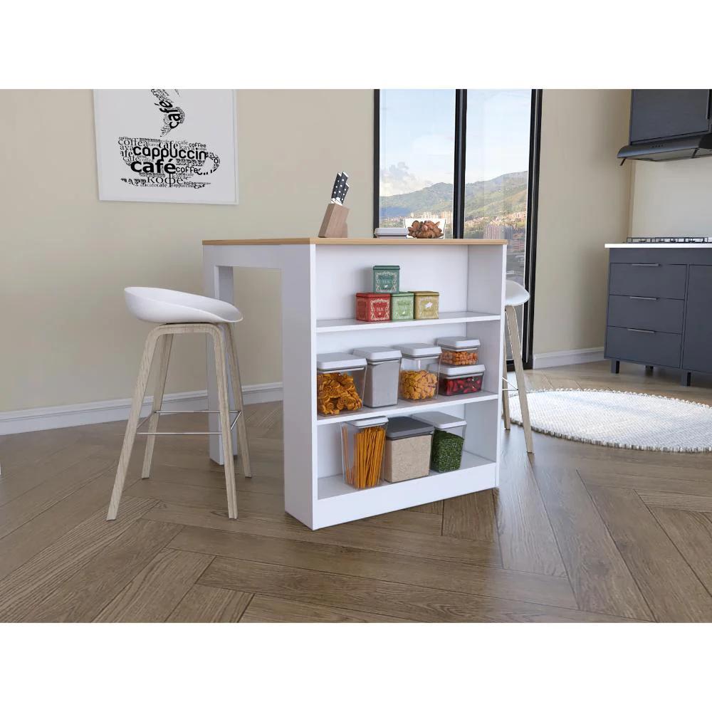 BARRA DE COCINA MAYER, BLANCO Y MACADAMIA, CON TRES ENTREPAÑOS PARA UBICAR VASOS Y FRASCOS - Image 3