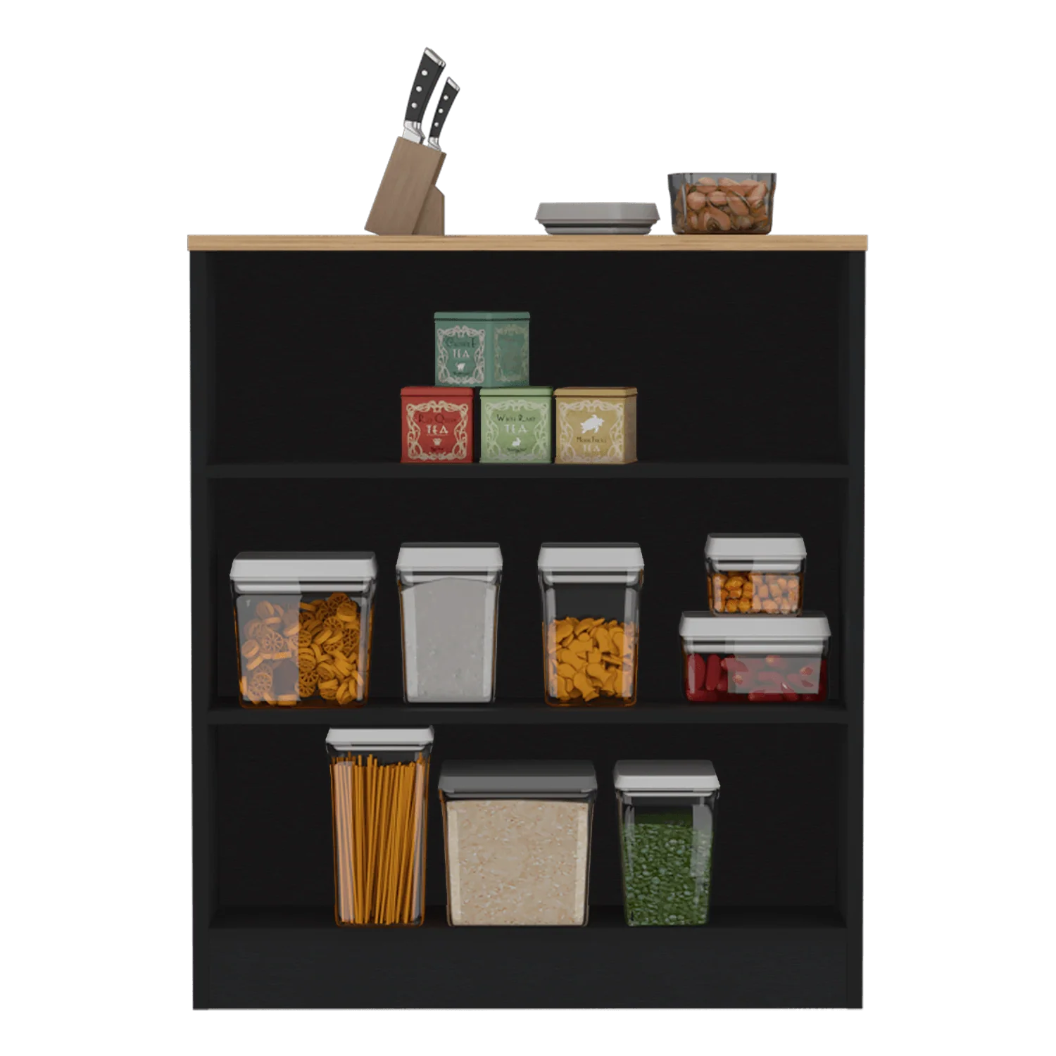 BARRA DE COCINA MAYER, WENGUE Y MACADAMIA, CON TRES ENTREPAÑOS PARA UBICAR VASOS Y FRASCOS - Image 2