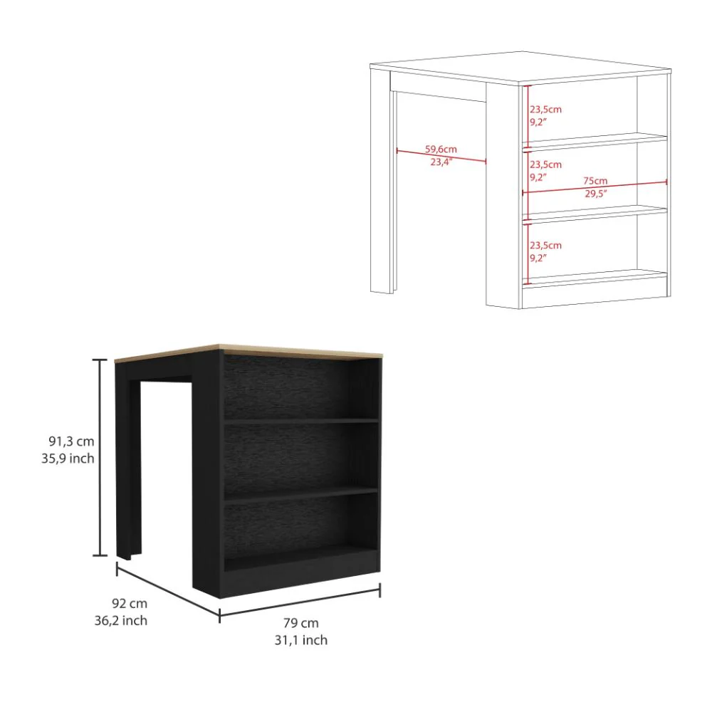 BARRA DE COCINA MAYER, WENGUE Y MIEL, CON AMPLIA SUPERFICIE Y TRES ENTREPAÑOS ZF - Image 12