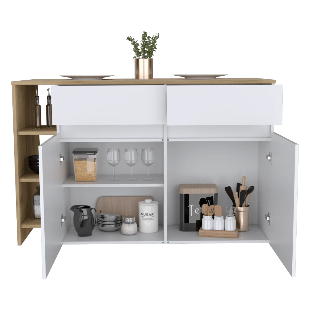 BARRA DE COCINA POLUX, BLANCO VAINILLA Y BEIGE , CON AMPLIA SUPERFICIE SUPERIOR Y ENTREPAÑOS - Image 2